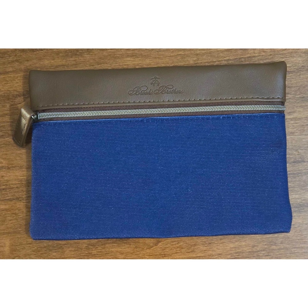 Brooks Brothers United Airlines Navy Blue Canvas Brown Trim Travel Pouch 8x5